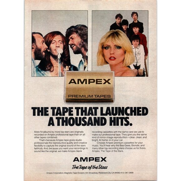 1981 Ampex Premium Cassette Tapes Beegees Blondie Vintage Print Ad 80s Wall Art - Picture 1 of 2